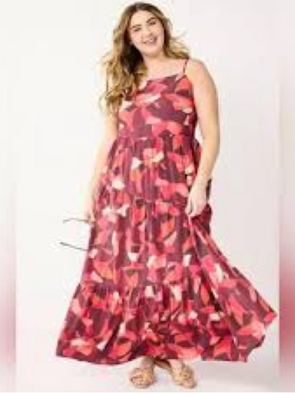 Nine West Red and Pink Abstract Maxi Dress - Spaghetti Strap